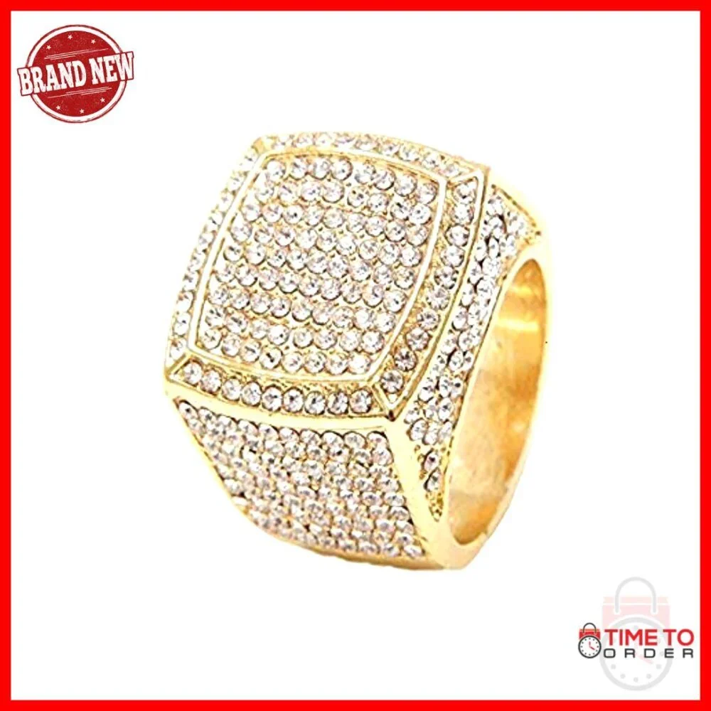 Men's Gold Tone Watch Set with Simulated Diamonds and Cuban Chain Bracelet